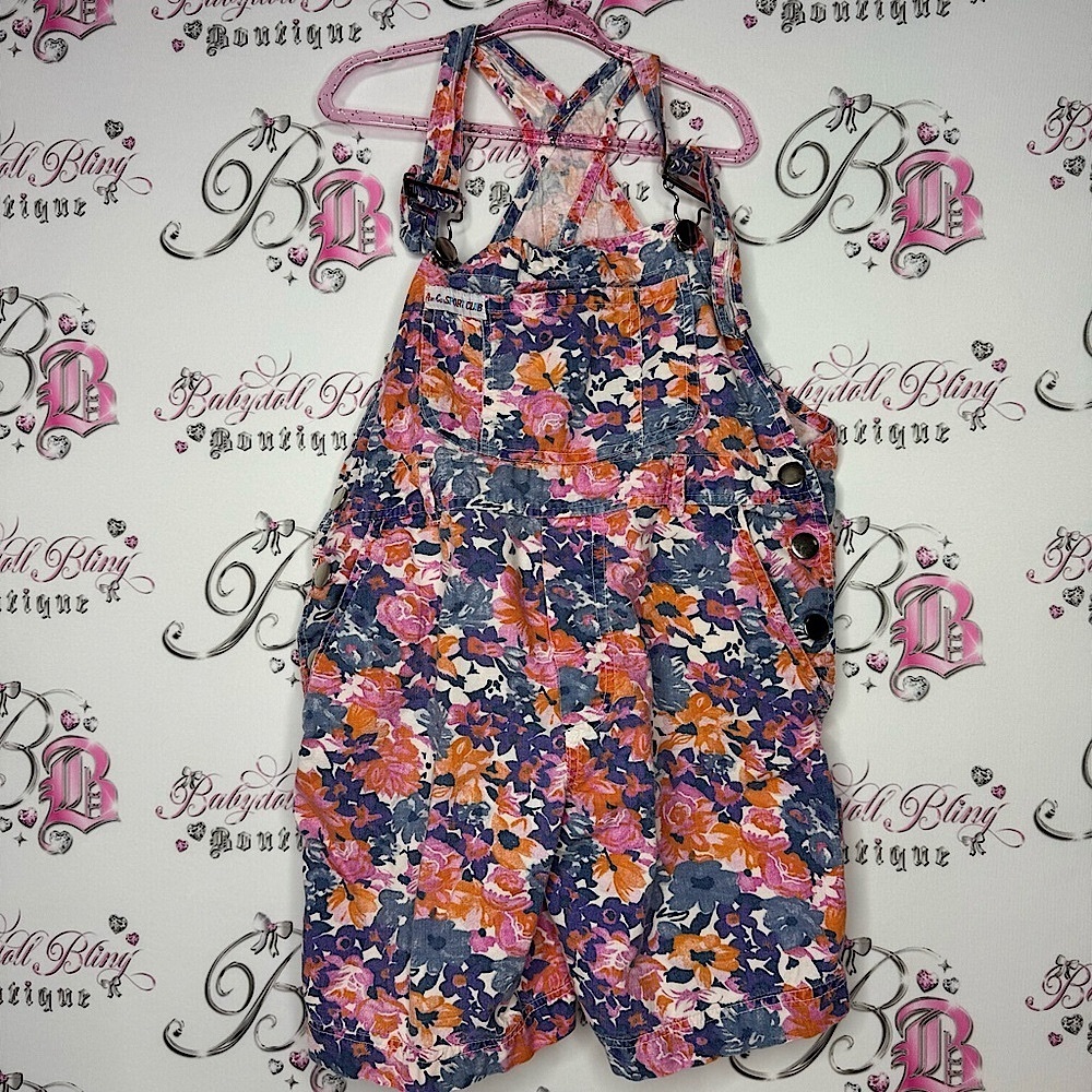 Alley cats overalls kids vintage floral flowers ๐ purple orange blue pink white